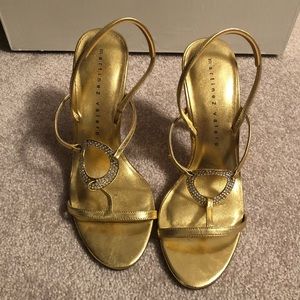 Metallic Gold Evening Heels with Embellishment